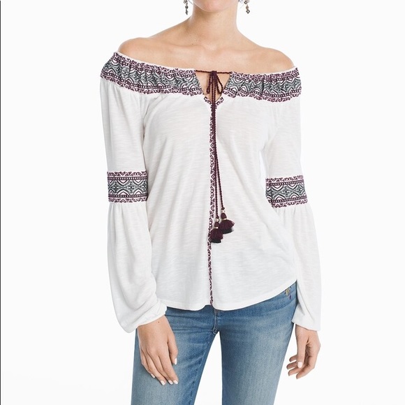 White House Black Market Tops - WHBM | Off Shoulder Embroidered Top